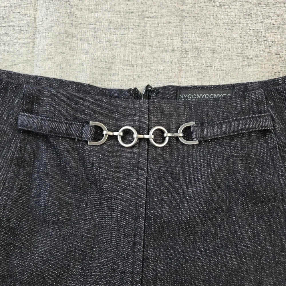 NYCC Women's‎ Jean Flared Skirt Knee Length Back Zip Light Black Denim Size 10